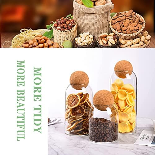 AEFPOYMXU 3 Pcs Glass Jars with Cork Ball Lid Set Kitchen Food