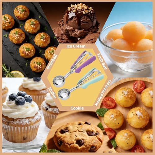 2Pcs Cookie Scoop Set, 18/8 Stainless Steel Cookie Dough Scoops with