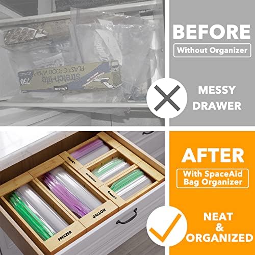 SpaceAid Bag Storage Organizer for Kitchen Drawer, Bamboo Organizer
