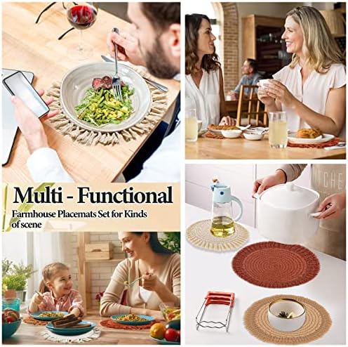 13 Inch Round Cotton Placemat Set of 4 Boho Placemats Table Mats Woven