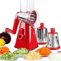 Manual Rotary Potato Grater with 3 Interchangeable Blades, Red