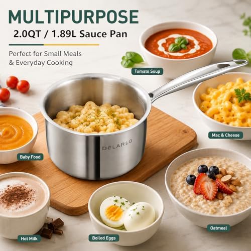 DELARLO Full-body Clad Tri-ply Stainless Steel 2 Quart Saucepan with