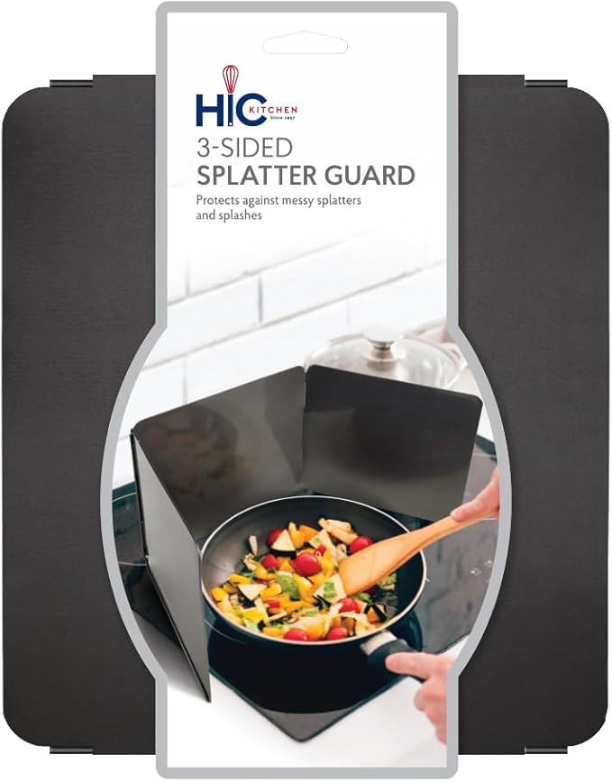 HIC Kitchen 3-Sided Splatter Guard, Non-Stick Carbon Steel, Heat Safe, Folds - Image 7