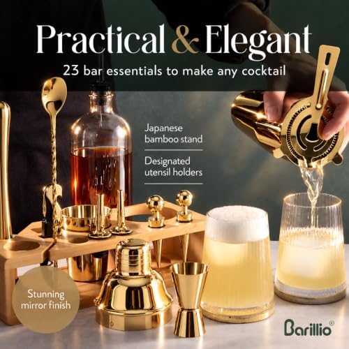 Barillio Gold Bartender Kit - Stainless-Steel Cocktail Shaker Set
