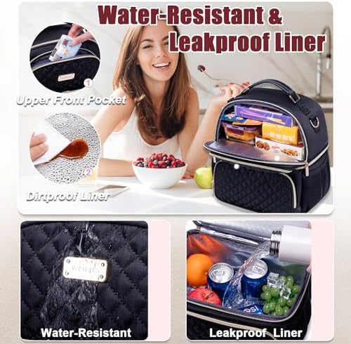 Weitars Lunch Bag for Women,Dual Compartment Lunch Box Lunch Tote for
