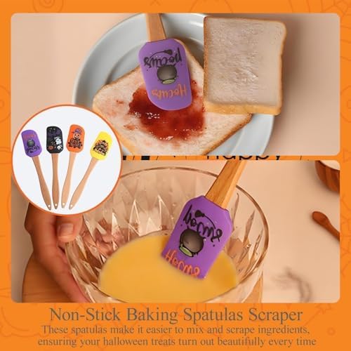 4PCS Halloween Silicone Baking Spatula Set,Fall Cream Spatulas with