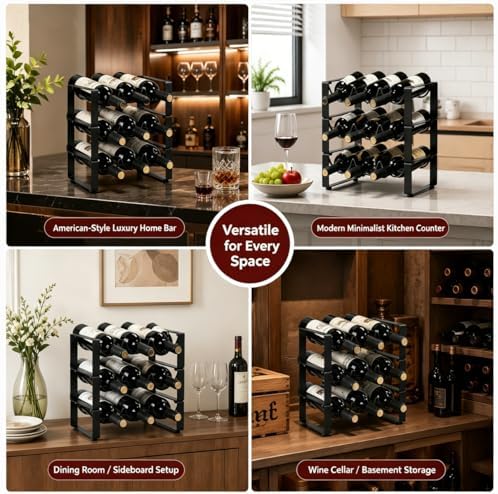 Wine Racks Countertop 3 Tier Stackable Wine Rack Tabletop Metal Wine