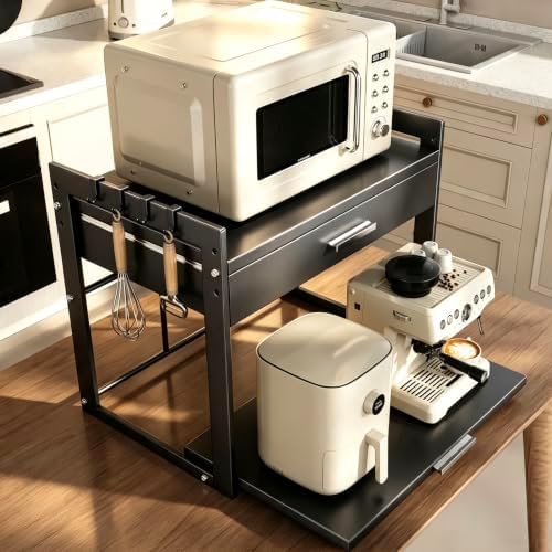 PureBox 2-Tier Adjustable Microwave Stand, Carbon Steel