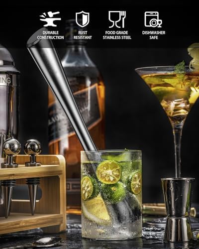 10 Inches Stainless Steel Muddler and Mixing Spoon for Cocktails, Bar