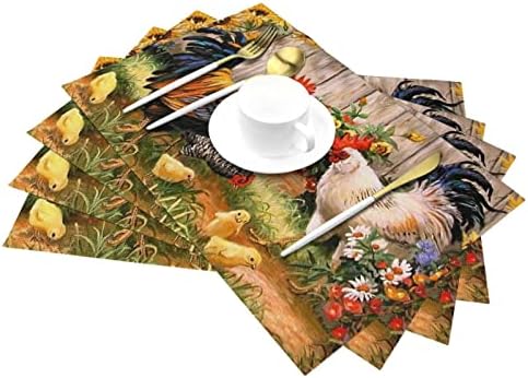 Rooster Hen and Chickens Placemats Set of 4 PVC Roosters Table Mats