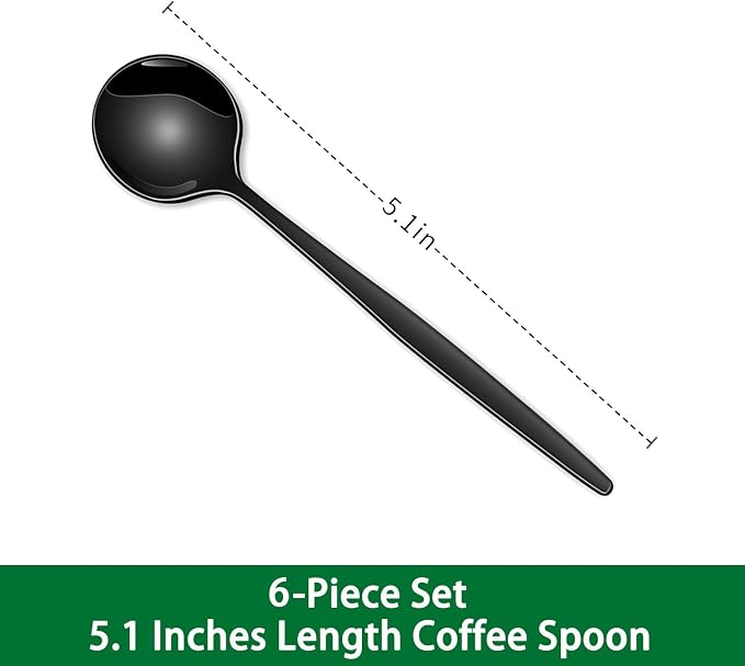 5.1 Inch Coffee & Tea Spoons, 6-Piece Black Stainless Steel Dessert Spoons - Image 2