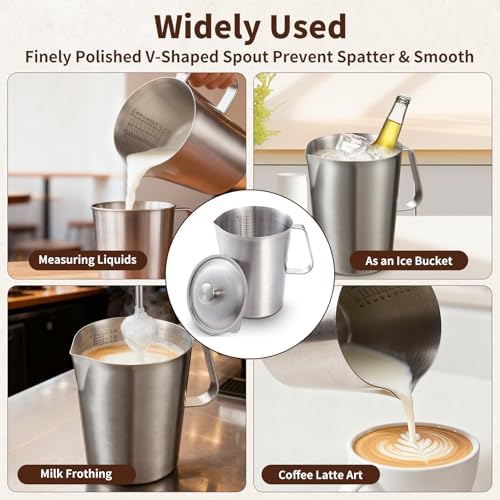 2L Stainless Steel Pitcher with Lid 70oz Metal Measuring Pitcher