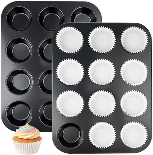 Muffin Pan & Cupcake Pan, 2 Pack 12-Cup Muffin Tin for Baking with 120
