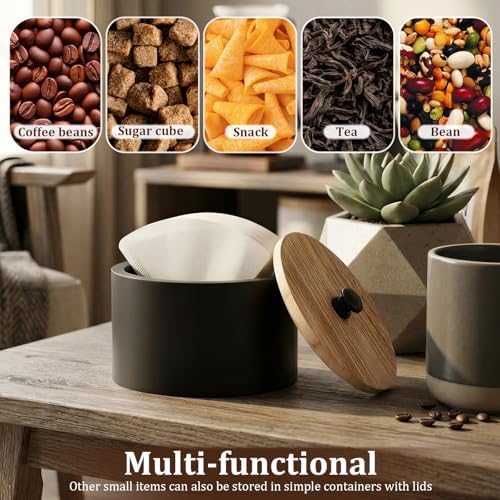 Wooden Coffee Filter Holder with Lid - Farmhouse Storage Container