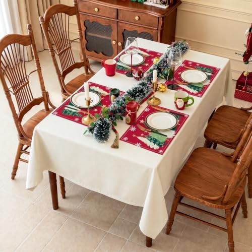 Bloss Christmas Placemats Set of 4, 12x18 Inch Xmas Trees Snowflakes
