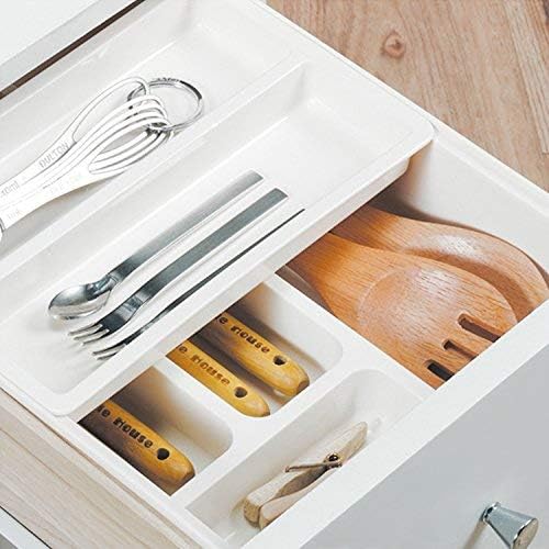 HornTide 3-in-1 Cutlery Tray, Expandable Utensils Holder, Plastic