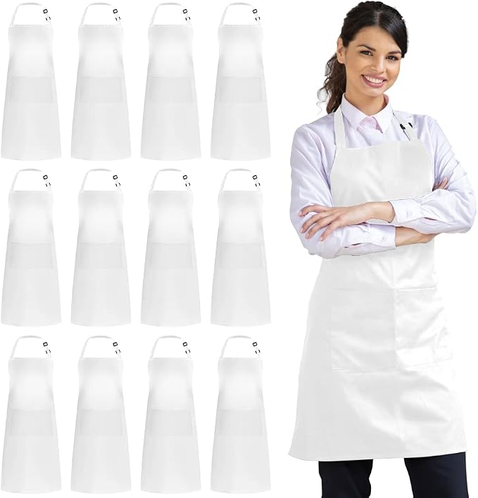 Syntus 12 Pack Bib Apron, Unisex Aprons Adjustable Waterdrop Resistant by Syntus