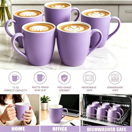 Coffee Mugs Set of 6, 12oz Purple Ceramic Coffee Mugs Cups with Handle