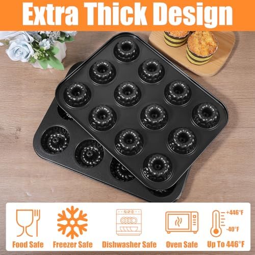3 Pack Mini Fluted Tube Cake Pan, Non-Stick 12 Cavity Cake Baking Pan