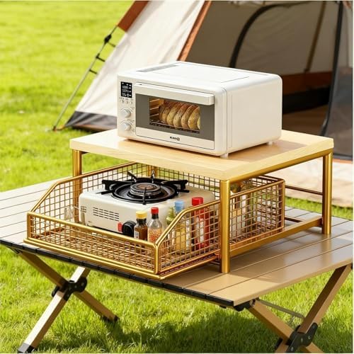 2-Tier Extendable Microwave Stand with Drawer, Black