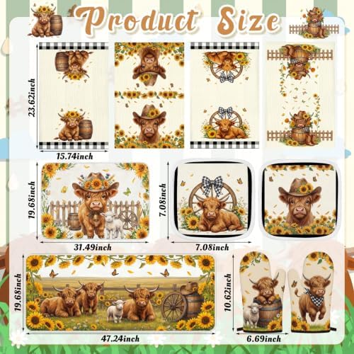 Tieshankao 10PCS Highland Cow Kitchen Decor Set, Sunflower Towels Pot