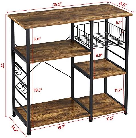 Yaheetech 4-Tier Bakers Rack, Rustic Brown