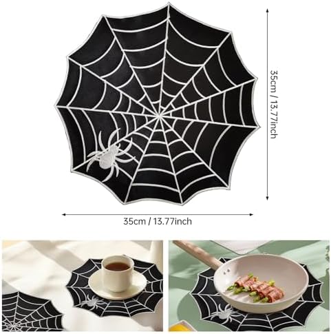 Spider Web Halloween Placemats Set of 6,Black Cloth Table Mats