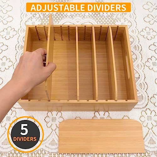 Bamboo Lid Holder Food Container, Kitchen Organizer with 5 Adjustable