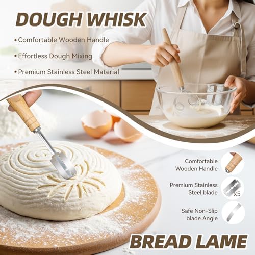 Kikcoin 9" & 10" Banneton Bread Proofing Basket Set, Round Banneton