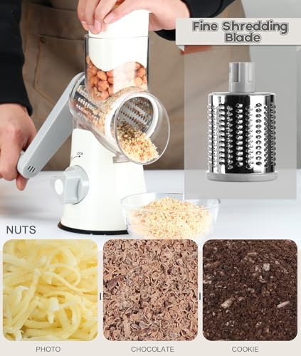 Ourokhome Rotary Cheese Grater, 3 Blades, White