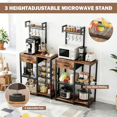 6-Tier Microwave Stand with Drawer and Hooks