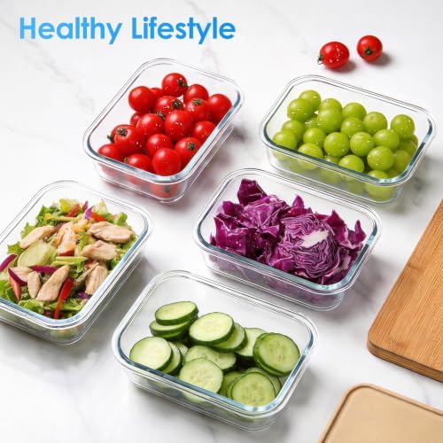 5 Pack 22 oz Glass Food Storage Containers, Grey