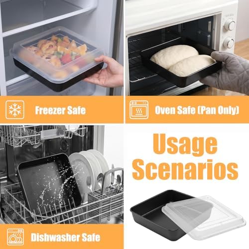 8x8 Baking Pan with Lid 2Pcs Stainless Steel Square Cake Pan for