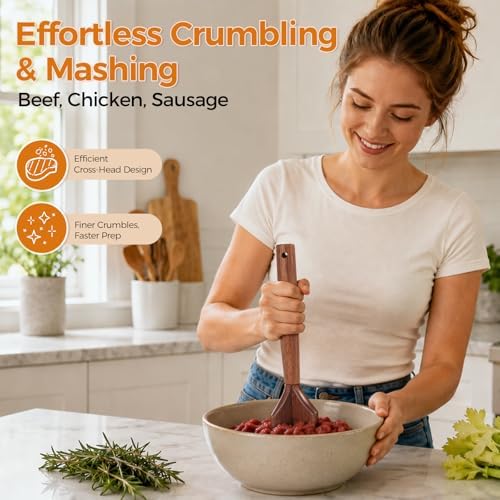 Wooden Meat Chopper,Ground Meat Masher,Beef Masher,Hamburger