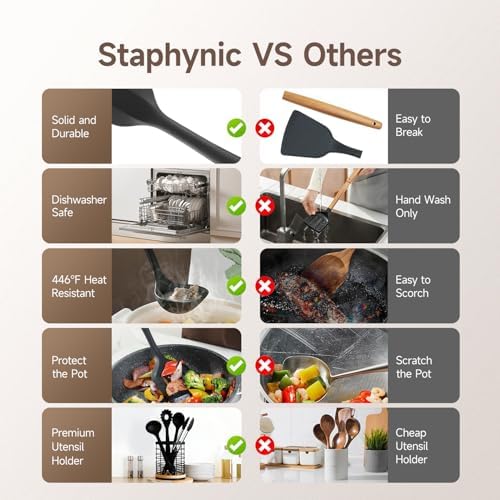 Silicone Kitchen Utensils Set with Rotating Holder