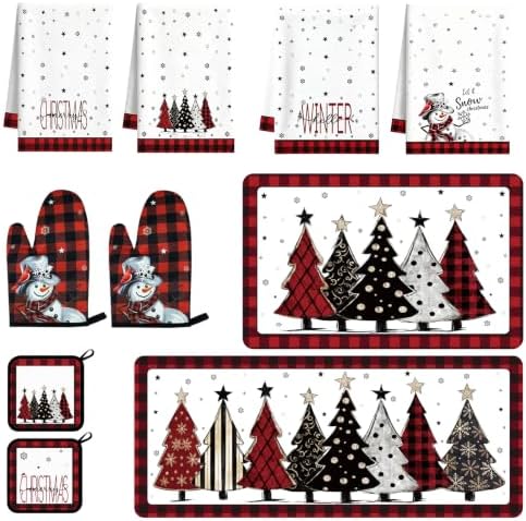 VETOXKA 10 Pcs Christmas Kitchen Decor Set, Snowman Oven Mitts and