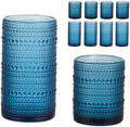 Vintage Hobnail Drinking Glasses Set of 8, Blue 16 oz Highball Glasses