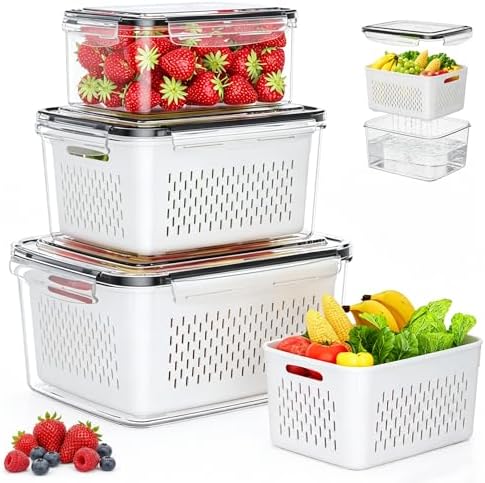 3-Pack Plastic Fruit Storage Containers for Fridge