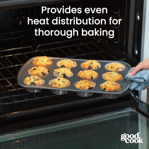 GoodCook Everyday Nonstick Steel Muffin Pan, 12 cup, Gray