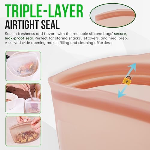 Reusable Silicone Food Storage Bags, 3-Pack Variety Set