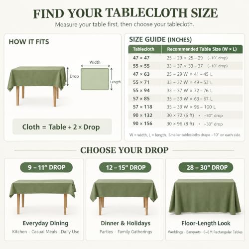 BALCONY & FALCON Rectangle Table Cloth Waterproof Olive 57"x85"