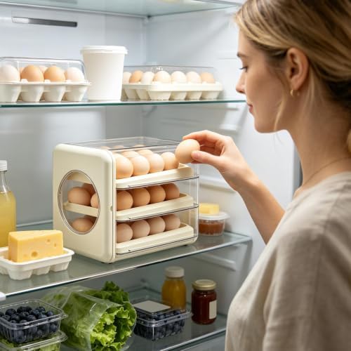 Rolling Egg Dispenser – Clear Sliding Fridge Egg Holder With Drawer