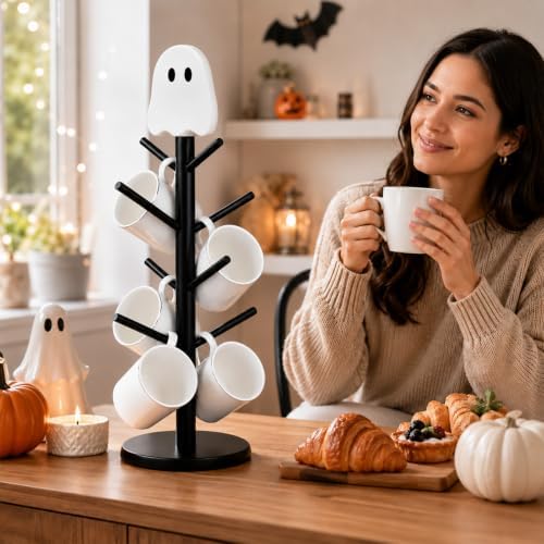 AnyDesign Halloween Ghost Mug Holder Tree with 8 Hooks