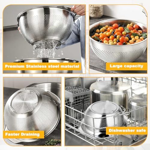 3 Pcs Stainless Steel Colander Set for Kitchen, Metal Food Pasta
