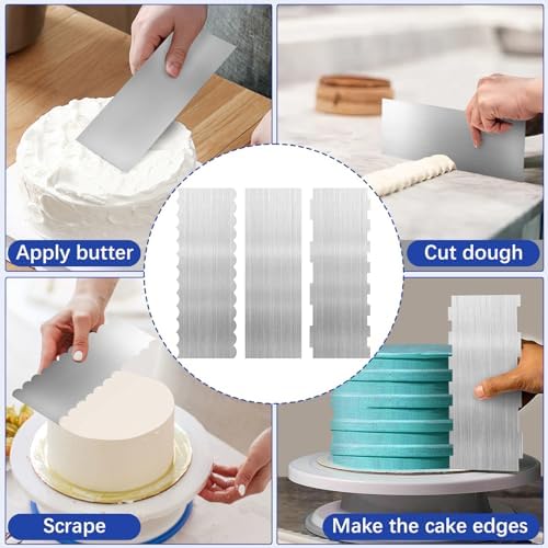 3 Pcs Stainless Steel Cake Scraper Set, 8.6-inch