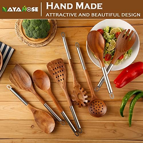 10-Piece Teak Wooden Utensil Set with Holder
