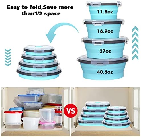 Mimorou 8 Pcs Collapsible Food Storage Containers Foldable Silicone