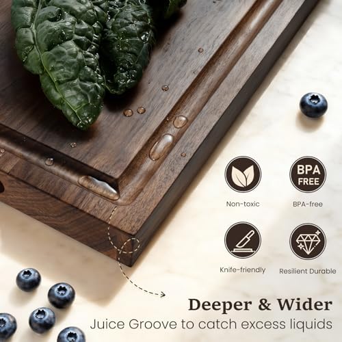 Empune Walnut Cutting Board with Handle, 16.5 x 11.8 x 1.4 Inches
