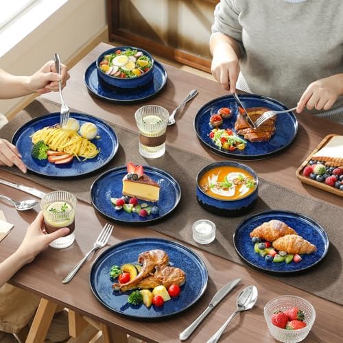 vancasso Starry Plates and Bowls Sets for 8, 24 Pieces Blue Dinnerware Sets for Kitchen, Modern Stoneware Dishes Set, Dishwasher and Microwave Safe