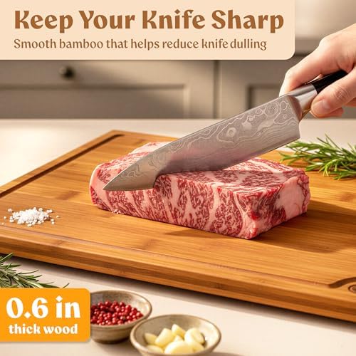 EDELHAUS Carbonized Bamboo Cutting Board Set of 3 with Stand, Non